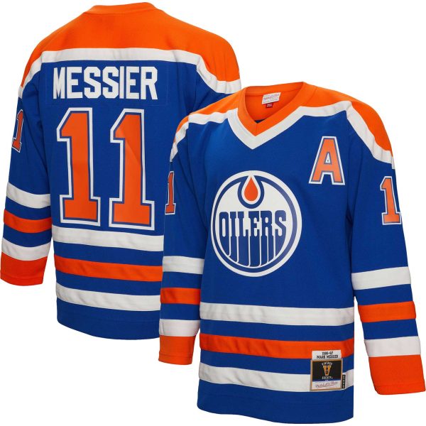 men8217s mitchell amp ness mark messier royal edmonton oilers alternate captain patch 198687 blue line player jersey – Toronto Maple Leafs Jerseys and Headwear Collection